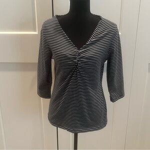 Tahari Black & White Striped Twist-Front Long Sleeve Top